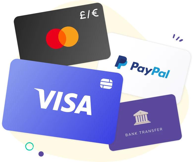 Mastercard, Visa, PayPal and bank transfer gift options
