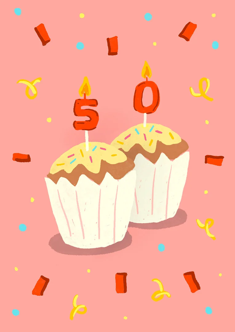 Fifty and Fabulous Cupcake Birthday Card