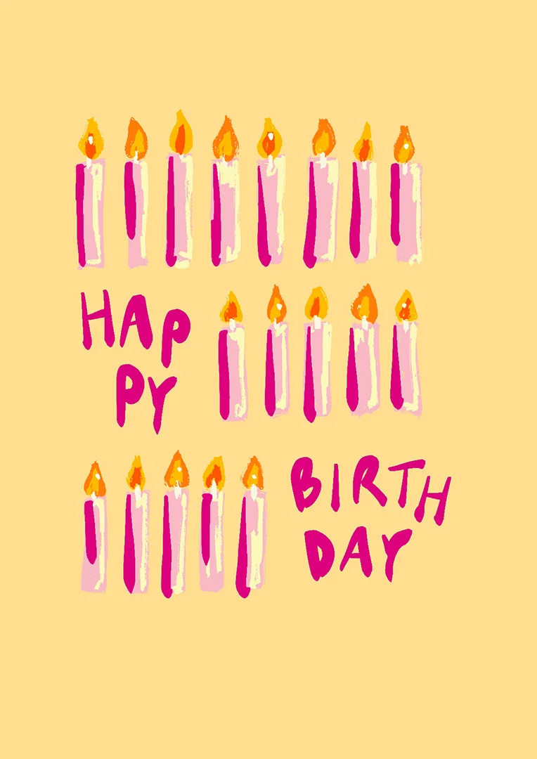 Vibrant Pink Candles Birthday Card