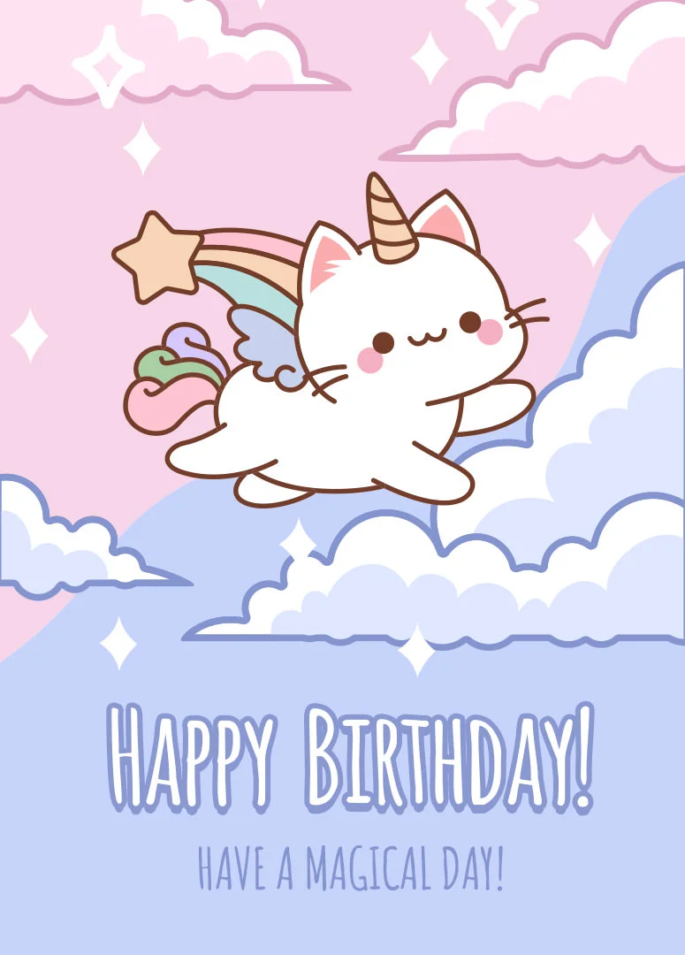 Magical Unicorn Cat Birthday Card