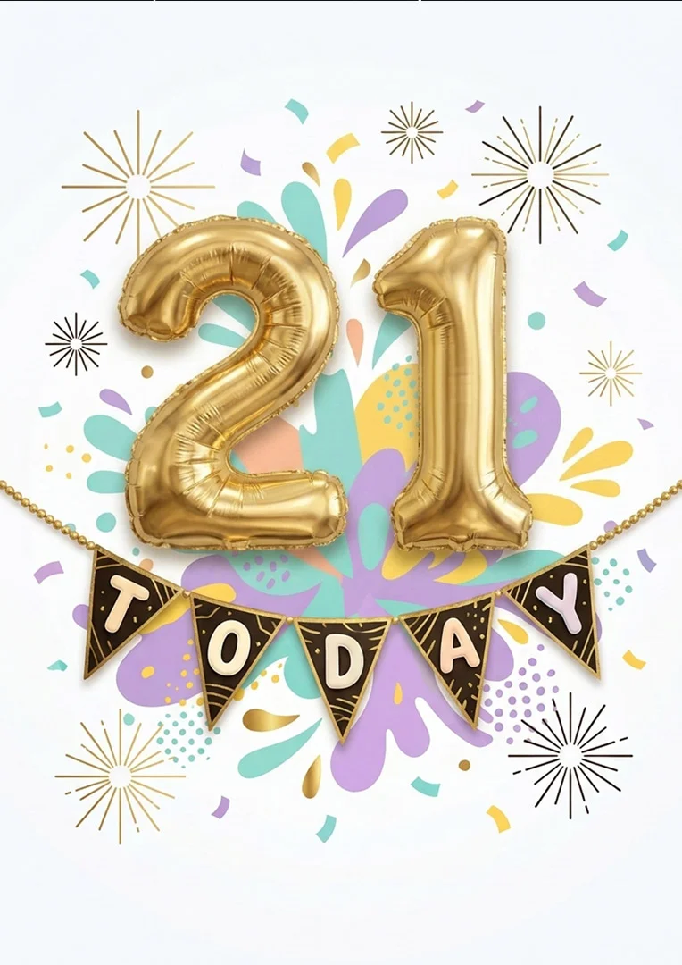 Festive Gold Balloon 21st Birthday Card