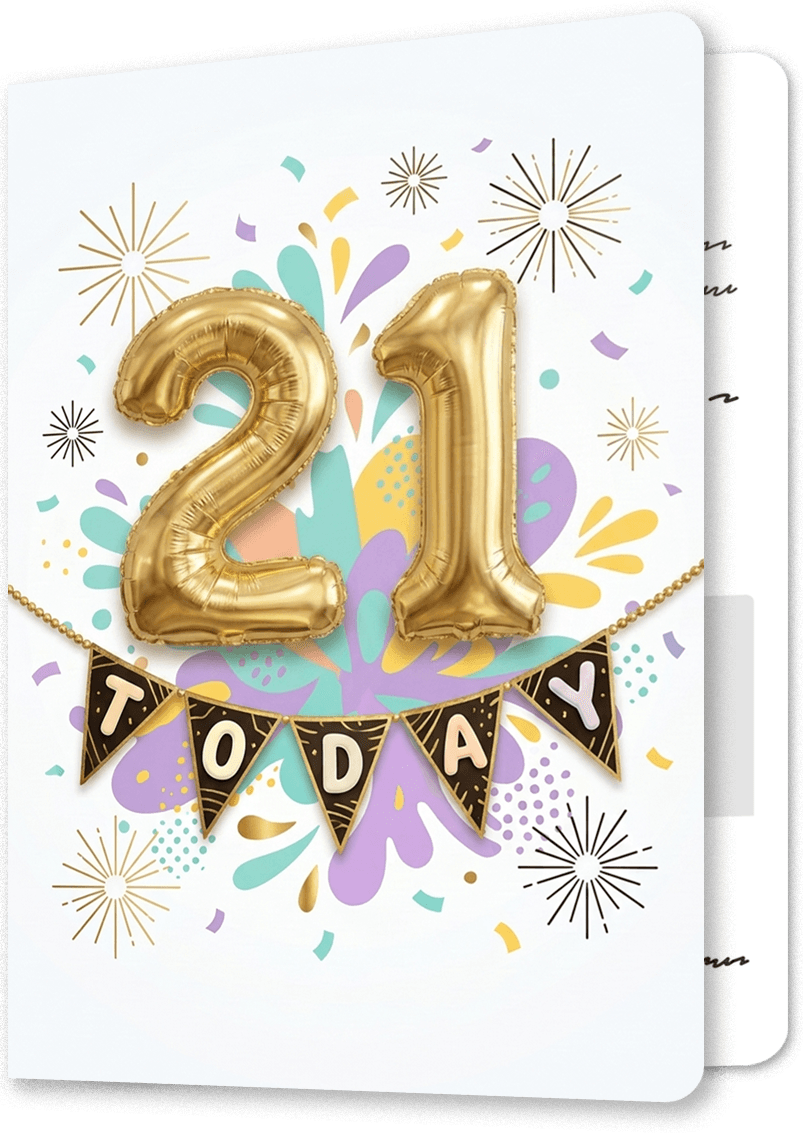 Festive Gold Balloon 21st Birthday Card