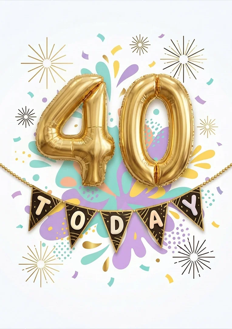 Golden 40th Balloon Birthday Card