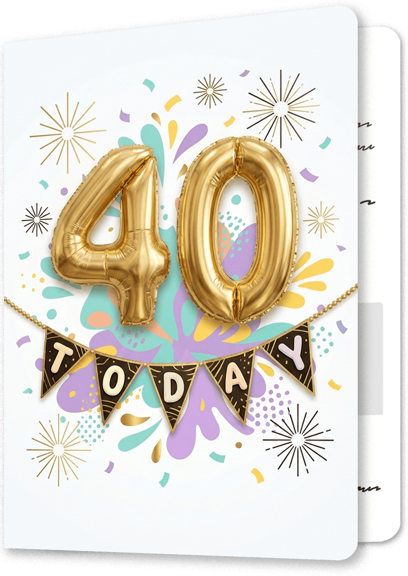 Golden 40th Balloon Birthday Card