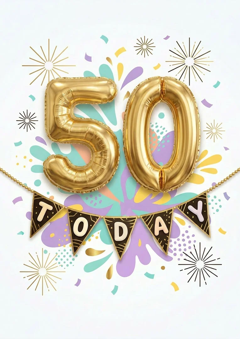 Golden Balloons Fifty Today Birthday Card