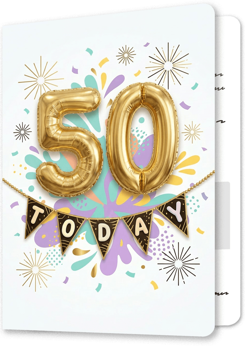 Golden Balloons Fifty Today Birthday Card