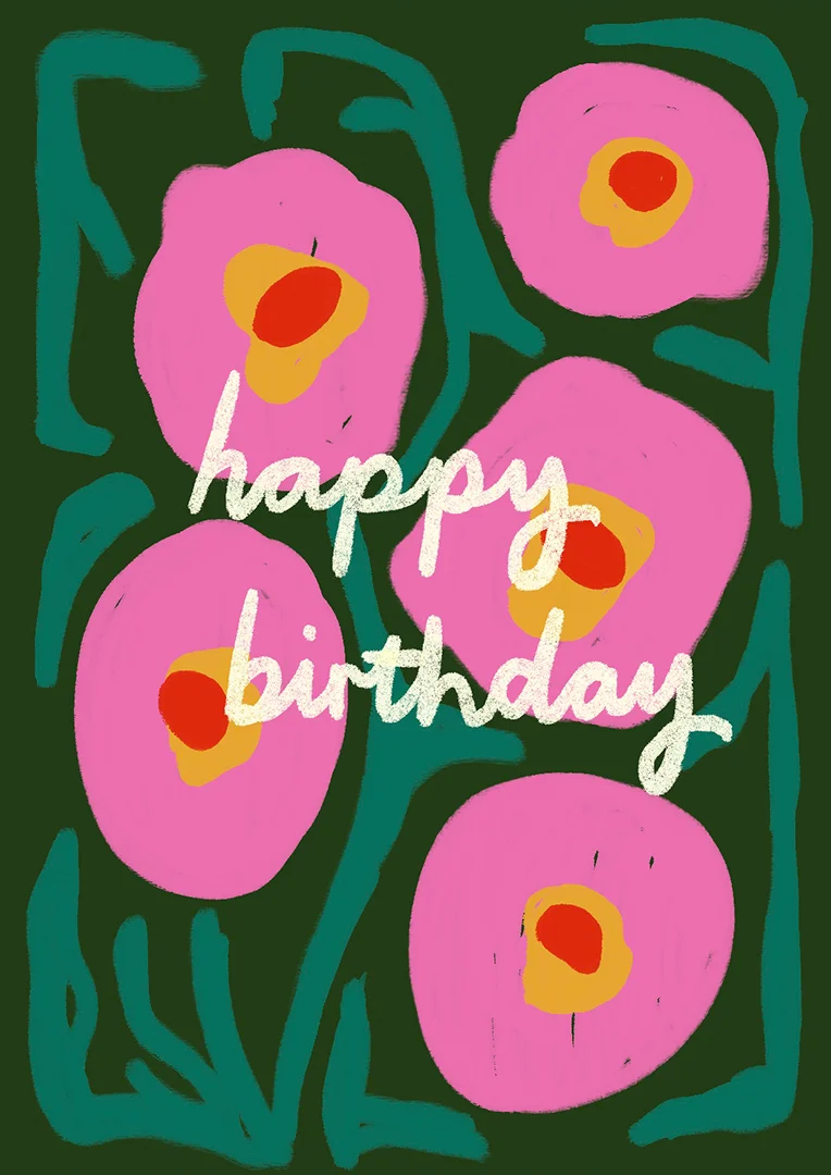 Vibrant Pink Flower Birthday Card