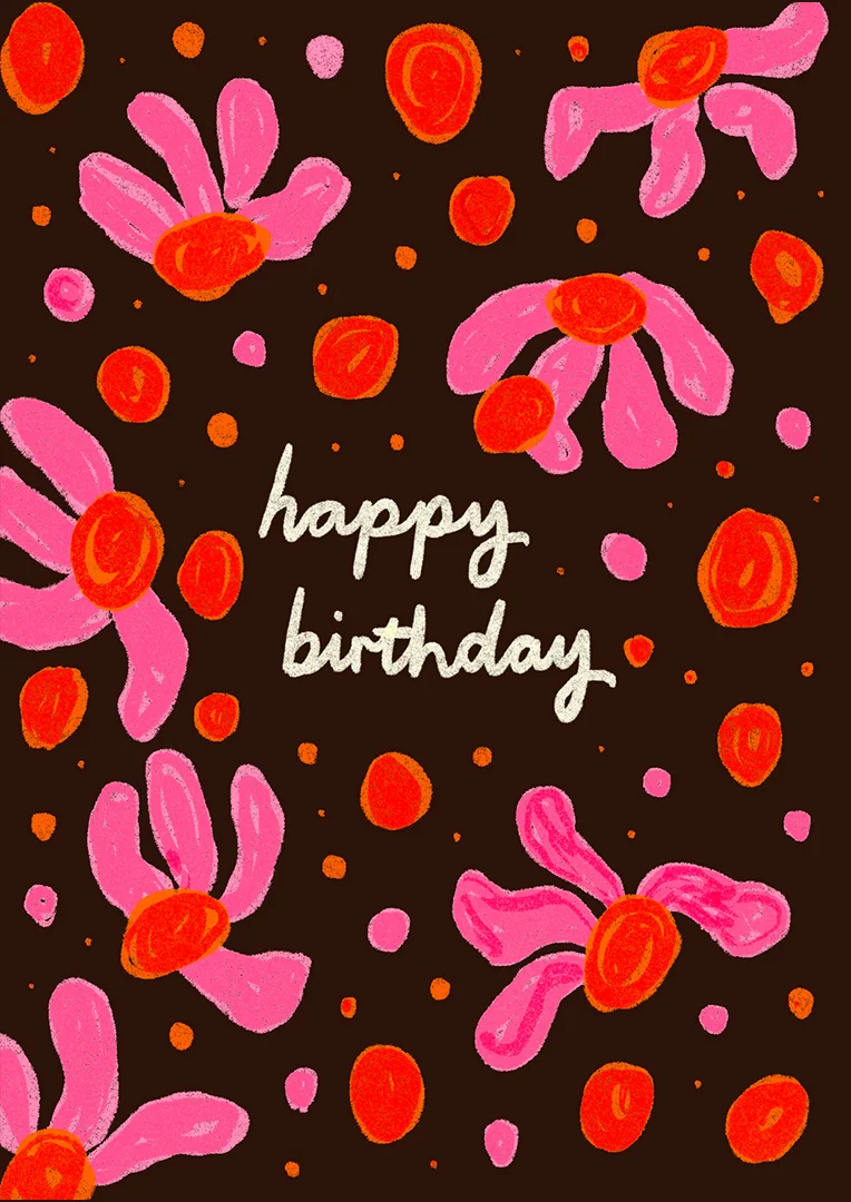 Hand-Painted Pink Blooms Birthday Card