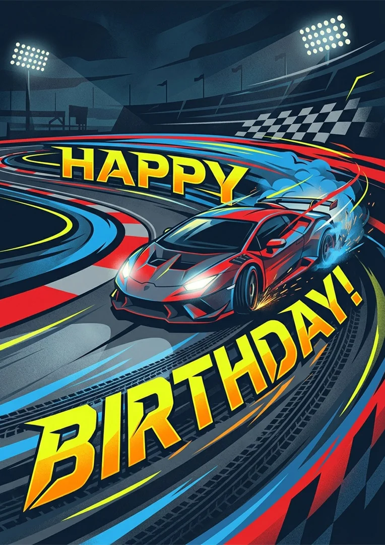 Fast Lane Racing Birthday Card