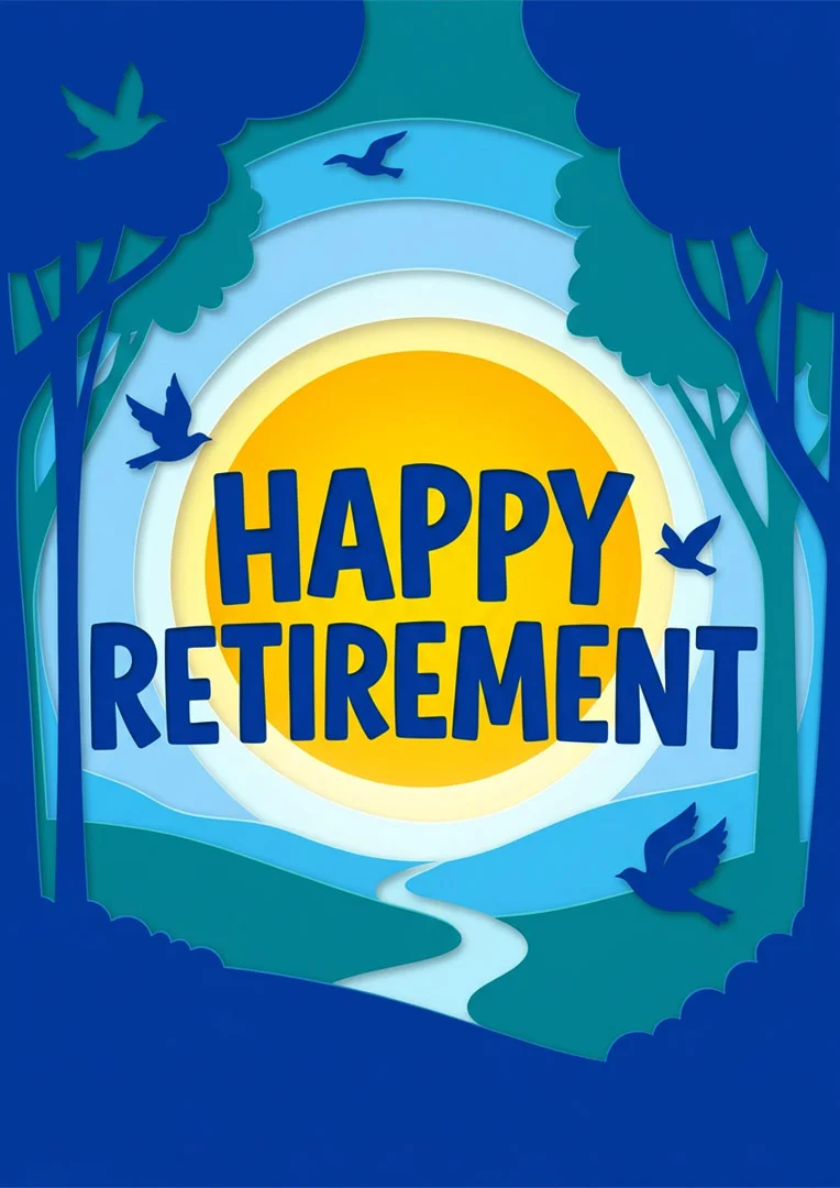 Blue Papercraft Landscape Retirement Card