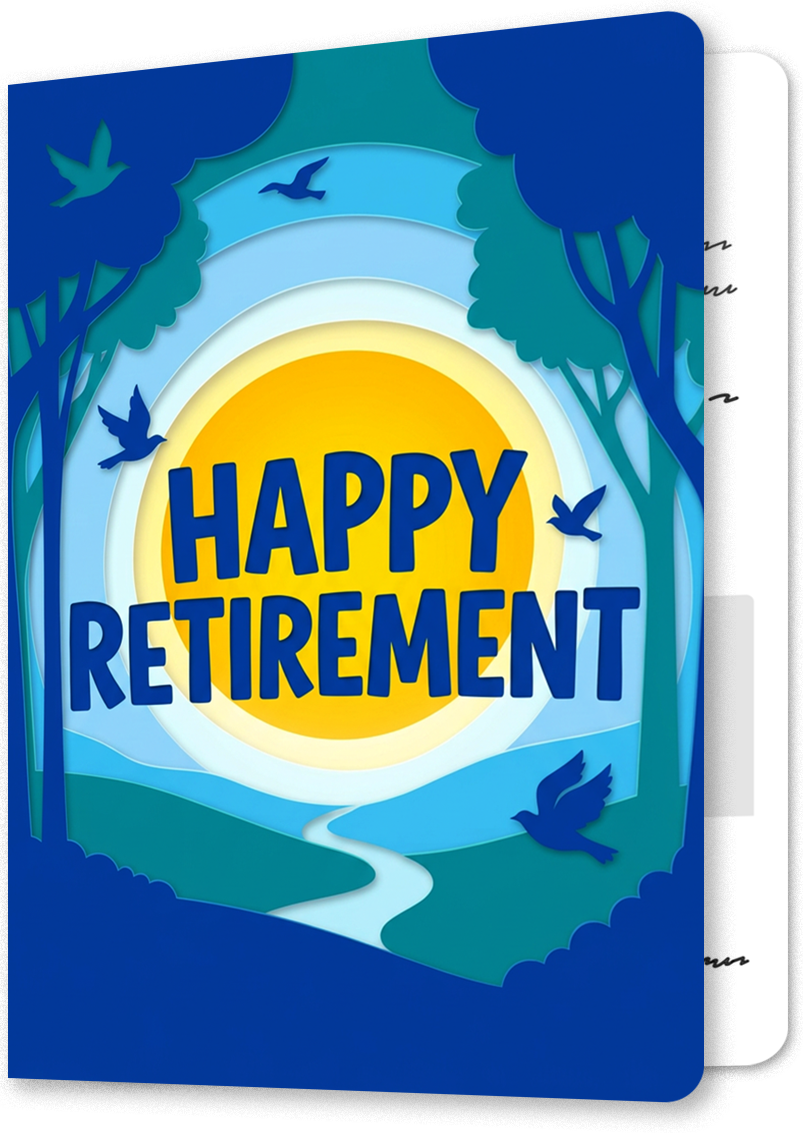 Blue Papercraft Landscape Retirement Card
