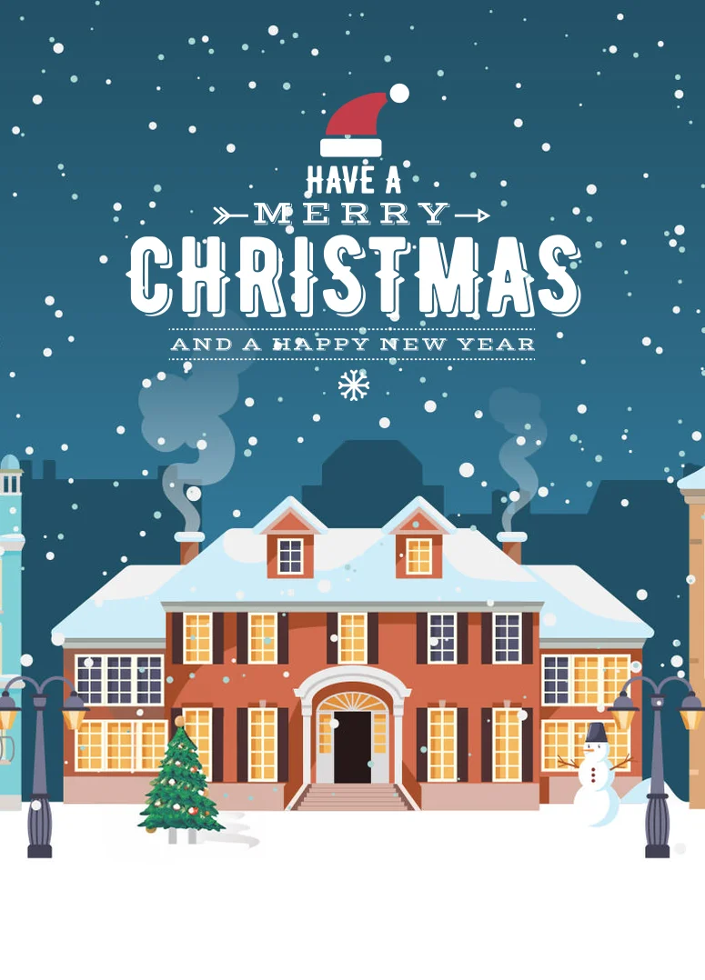 Cozy Snow-Covered Manor Christmas Card