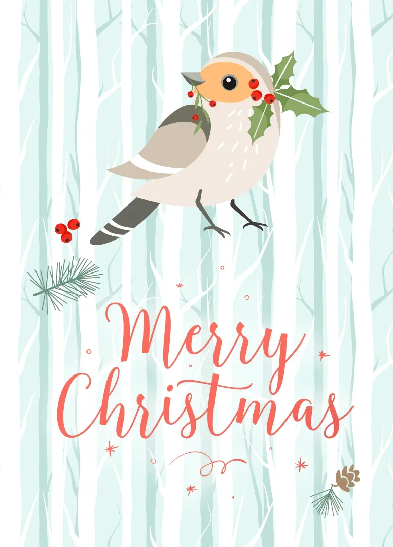 Woodland Robin White Forest Christmas Card