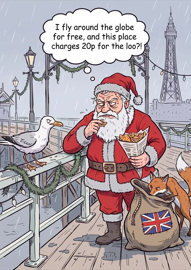 Grumpy Santa's British Seaside Christmas Card