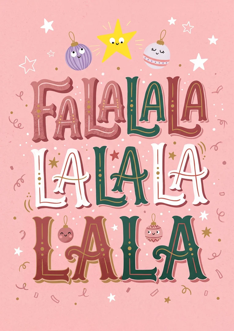 Illustrated Fa La La Christmas Card