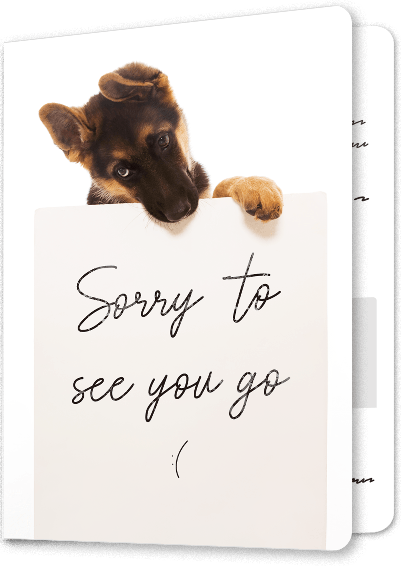 Sorry To See You Go Puppy Leaving Card
