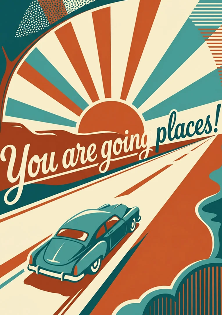 Retro Journey Good Luck Card