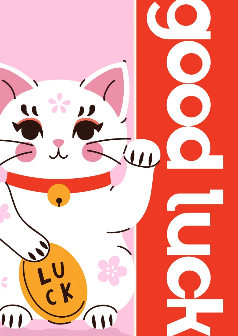 Charming Lucky Cat Good Luck Card