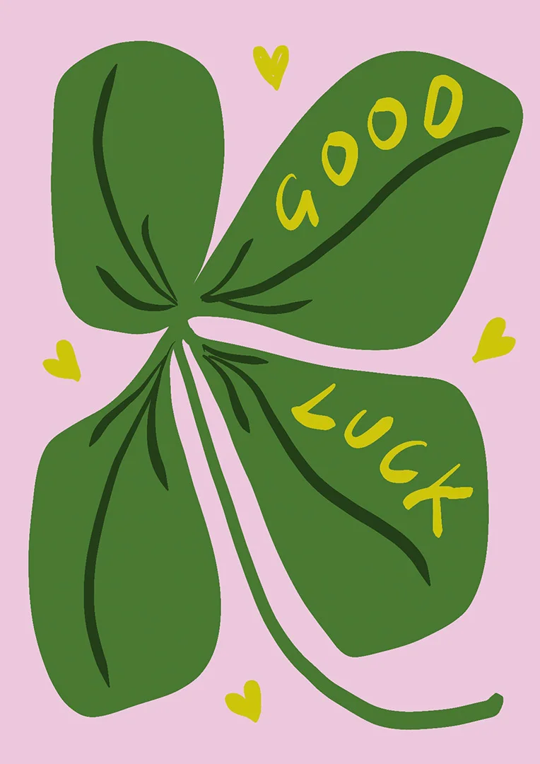 Lucky Clover Hearts Good Luck Card