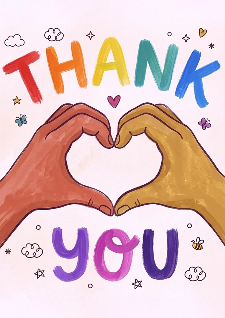 Colorful Heart Hands Thank You Card
