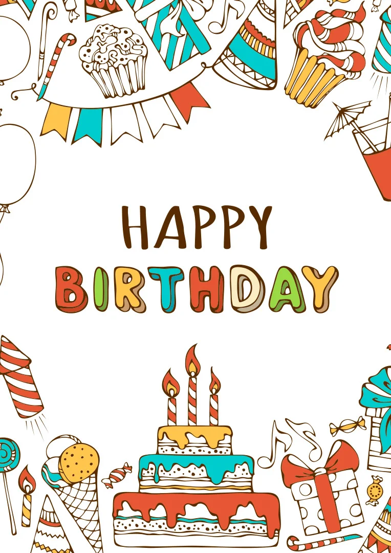 Whimsical Hand-Drawn Festive Birthday Card