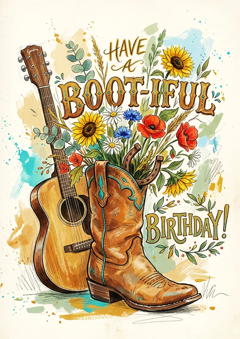 Boot-iful Country Birthday Card