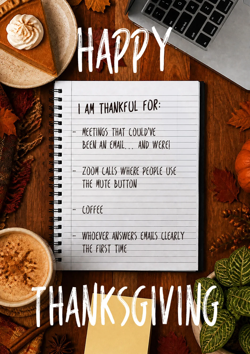 Office Notes of Thanks Thanksgiving Card