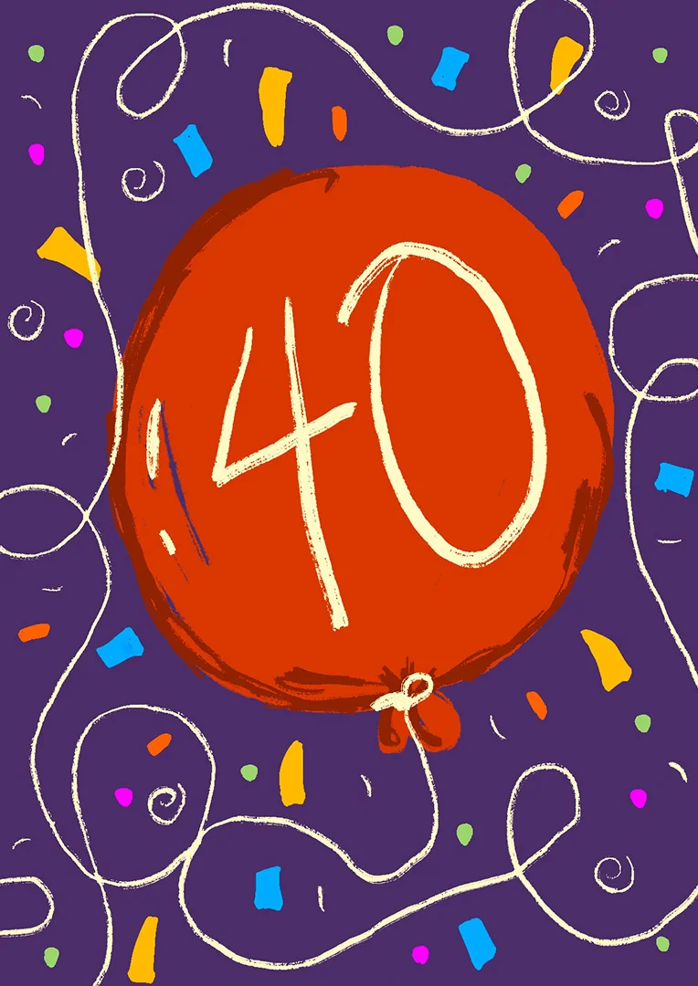 Vibrant Red Balloon 40th Birthday Card