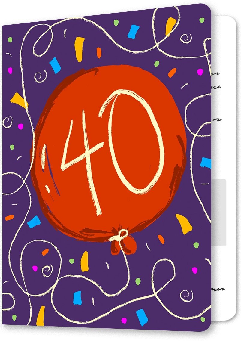 Vibrant Red Balloon 40th Birthday Card