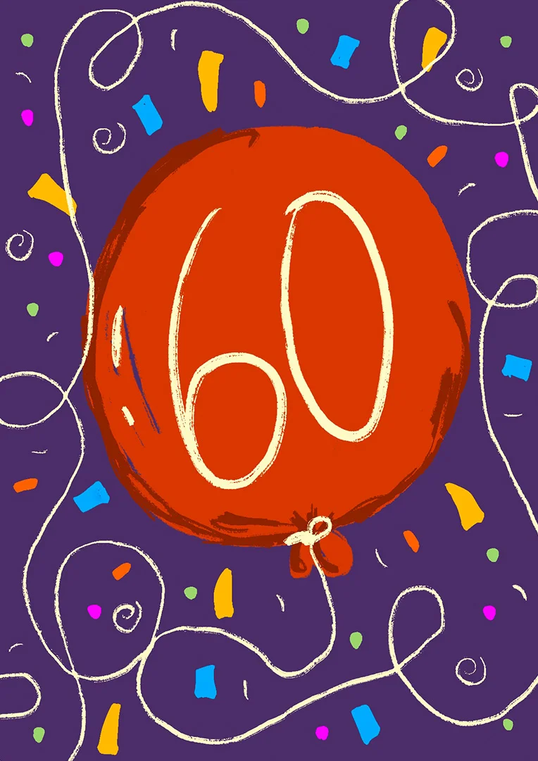 Vibrant 60th Red Balloon Birthday Card
