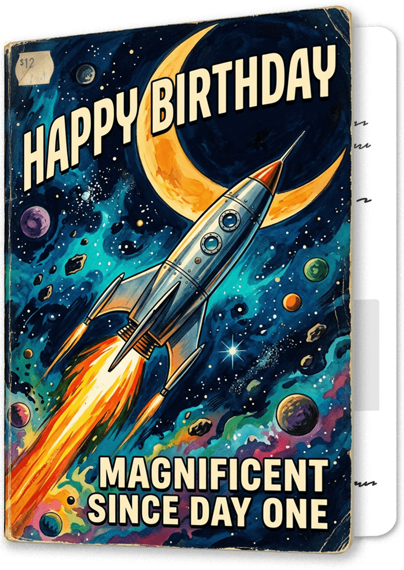 Retro Sci-Fi Rocket Birthday Card