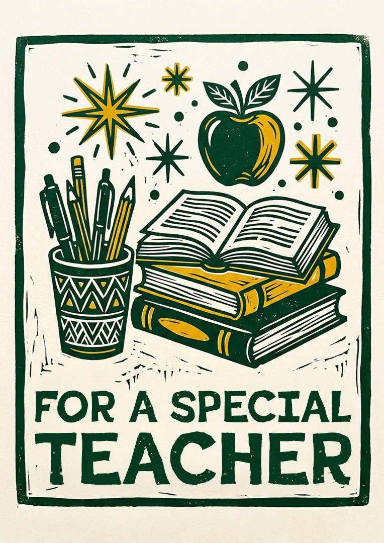 Linocut Special Teacher Thank You Card