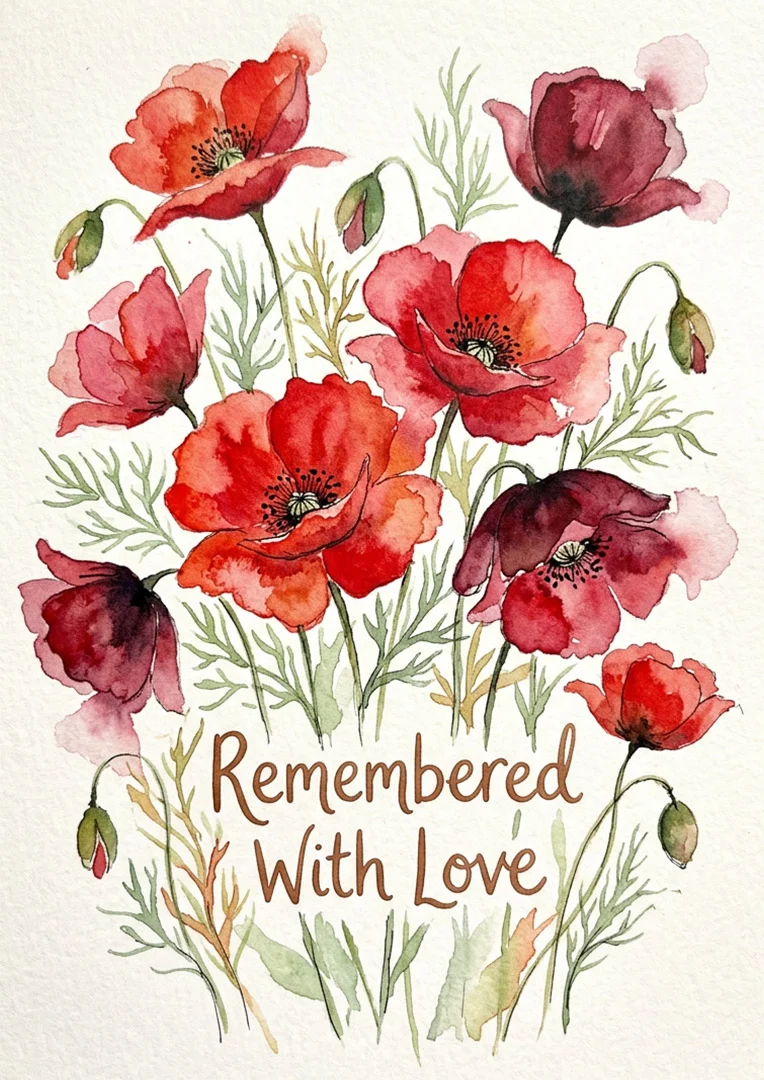 Watercolor Poppies Remembrance Sympathy Card