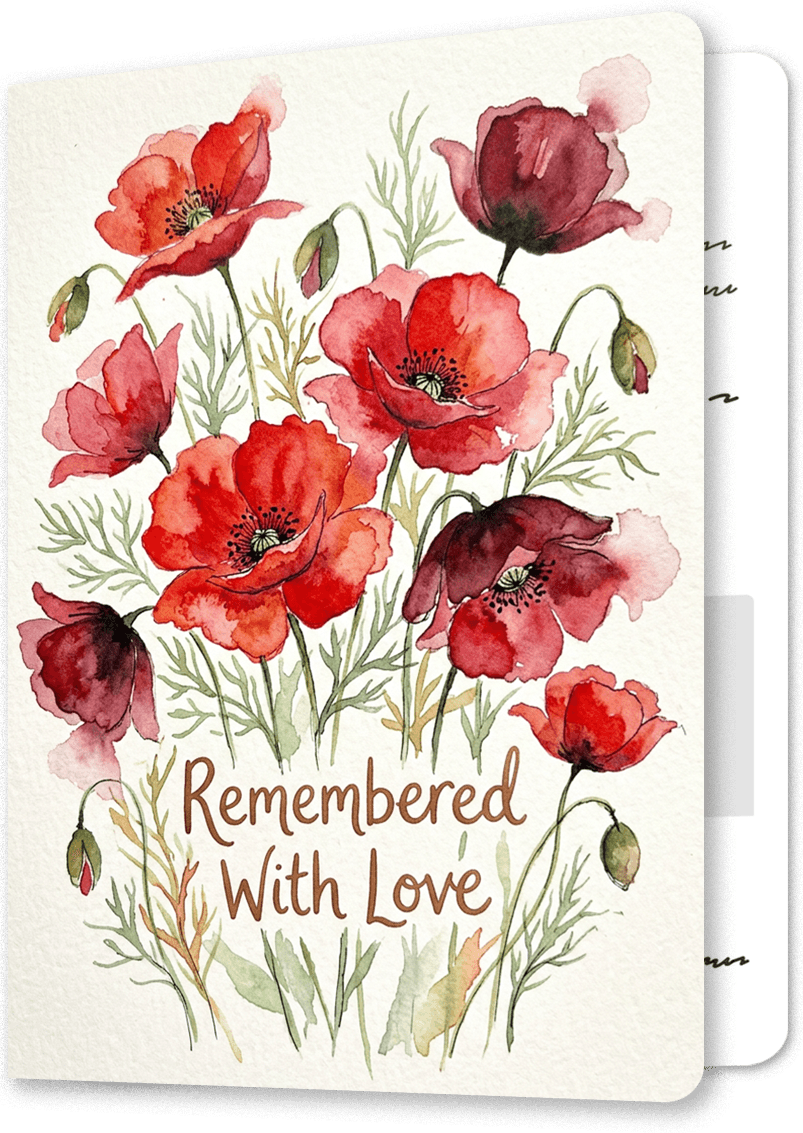 Watercolor Poppies Remembrance Sympathy Card