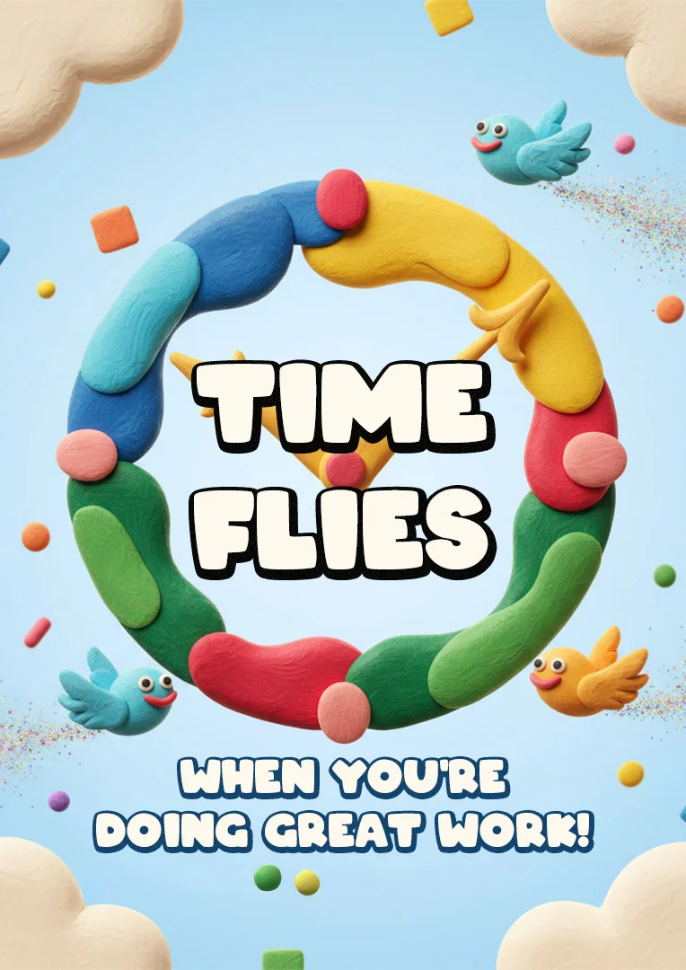 Time Flies Claymation Leaving Card