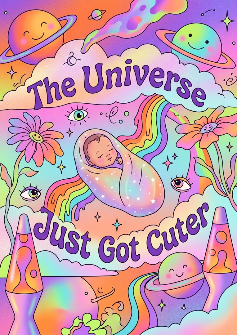 Groovy Cosmic Baby Shower Card