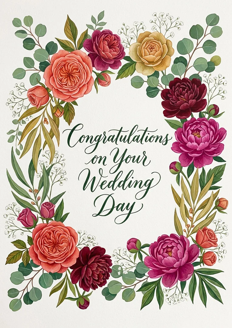 Elegant Floral Wreath Wedding Card