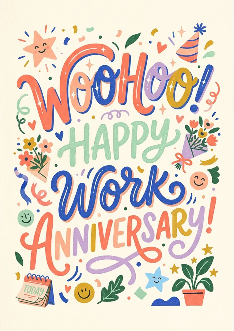 Vibrant Woohoo Work Anniversary Card