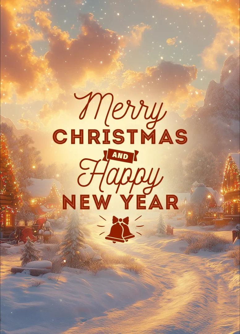 Golden Glow Village Christmas Card