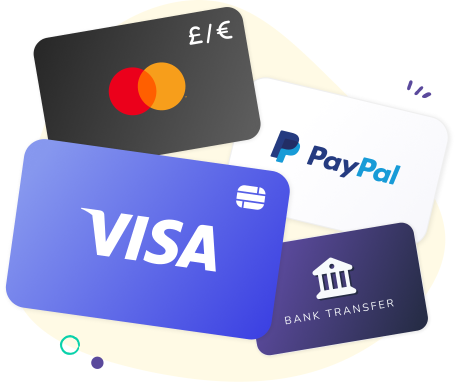 Image of prepaid PayPal, prepaid Mastercard and Visa gift cards