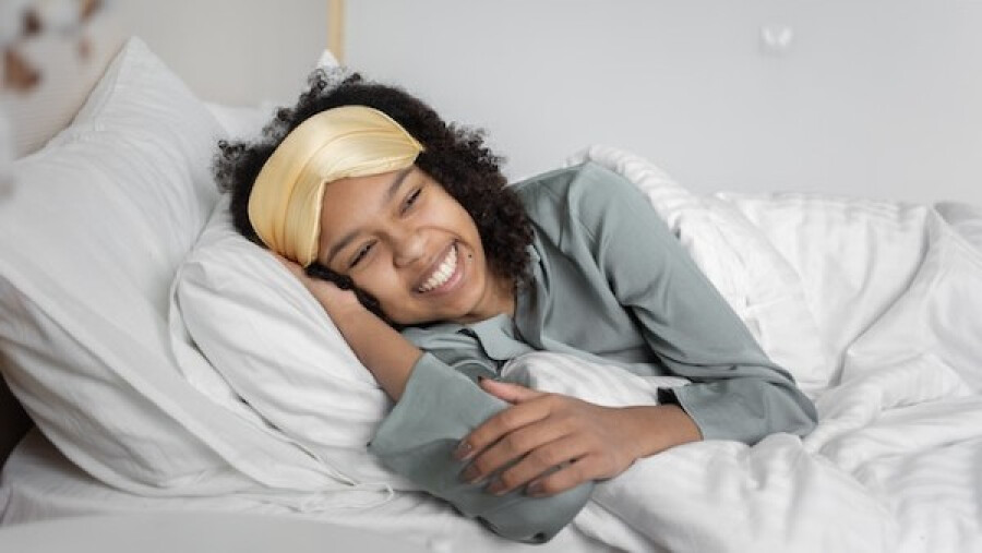Woman with eye-mask