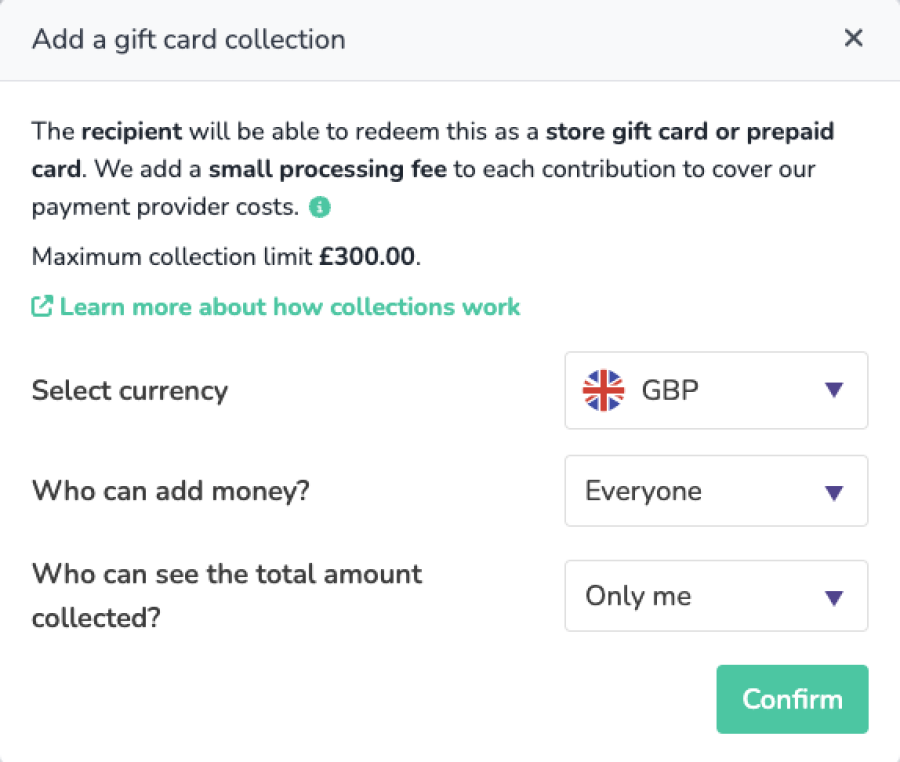 An image showing the check boxes for Thankbox collection pot options.