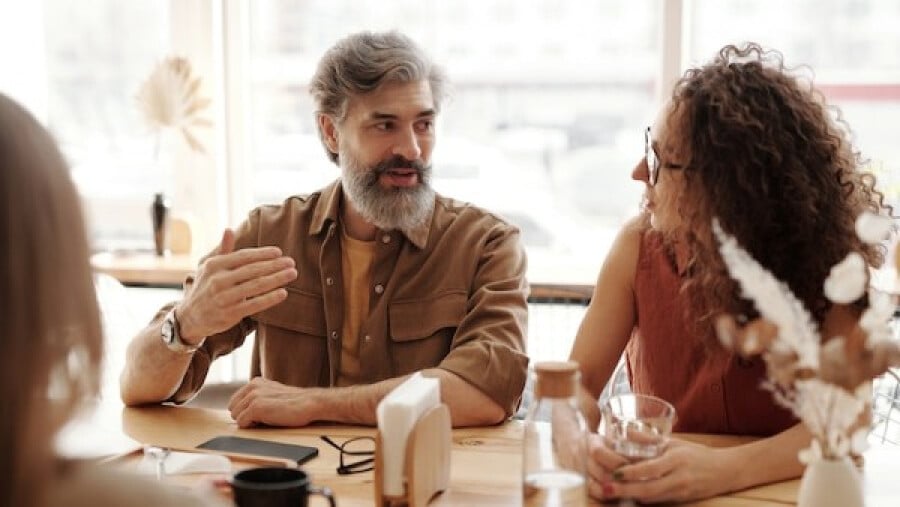 A Man and Woman Talking Together