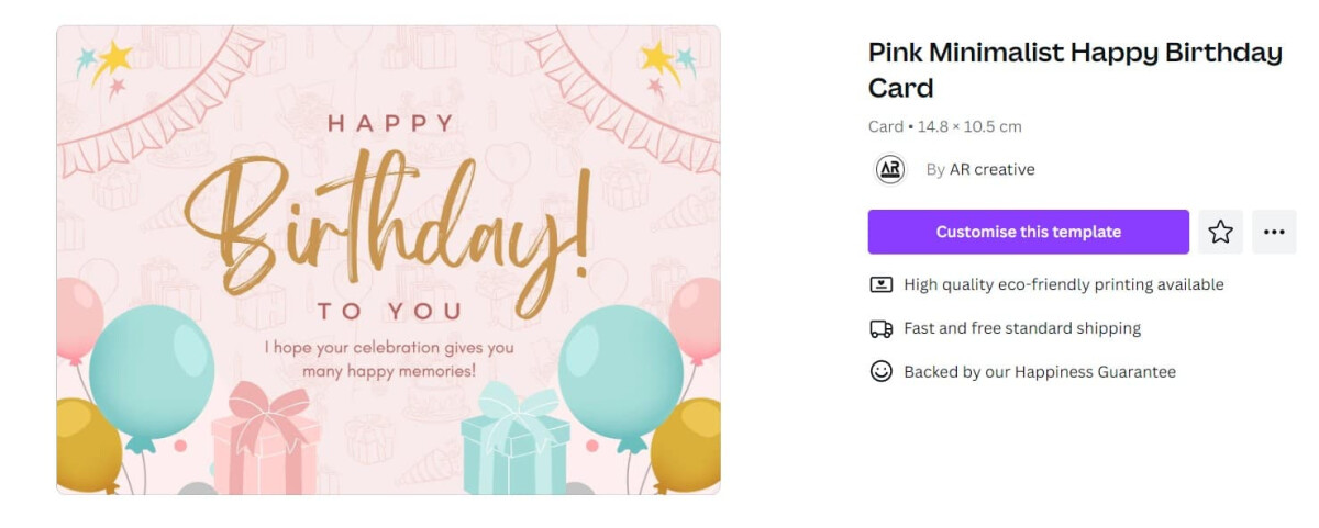 Canva birthday card example