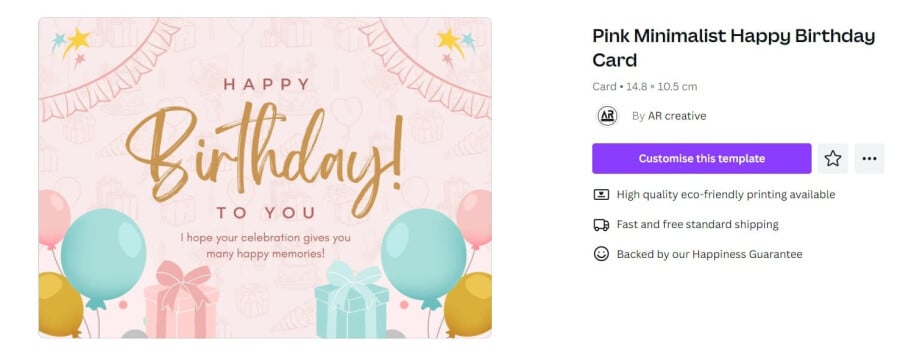 Canva birthday card example