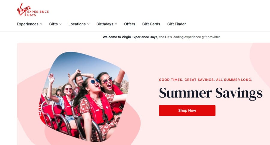 Virgin experience days homepage