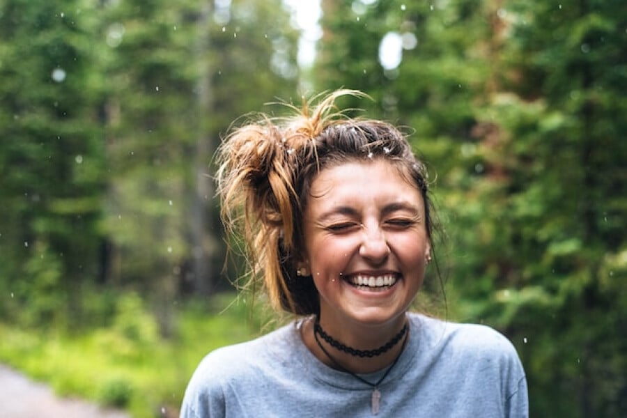 A woman laughing