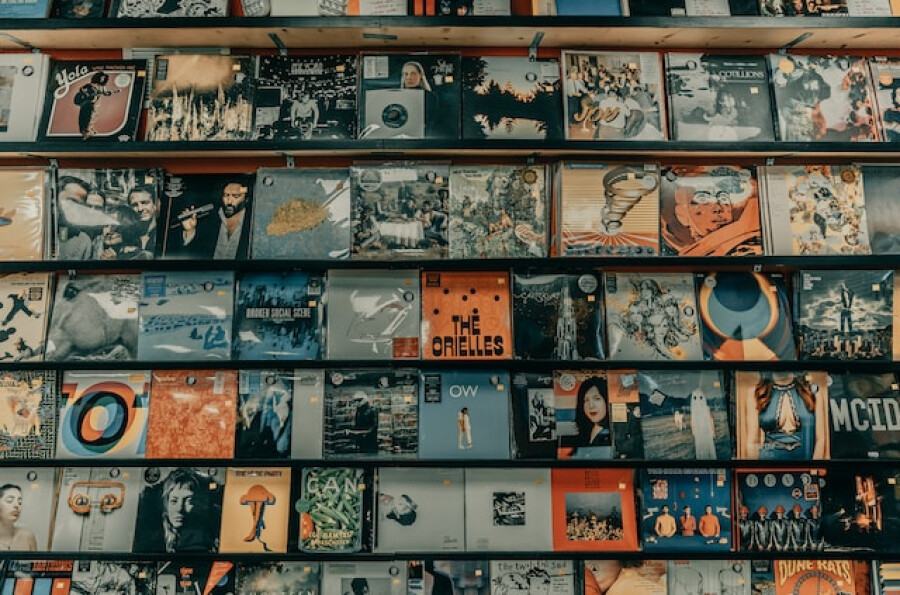 Vinyl records in a store