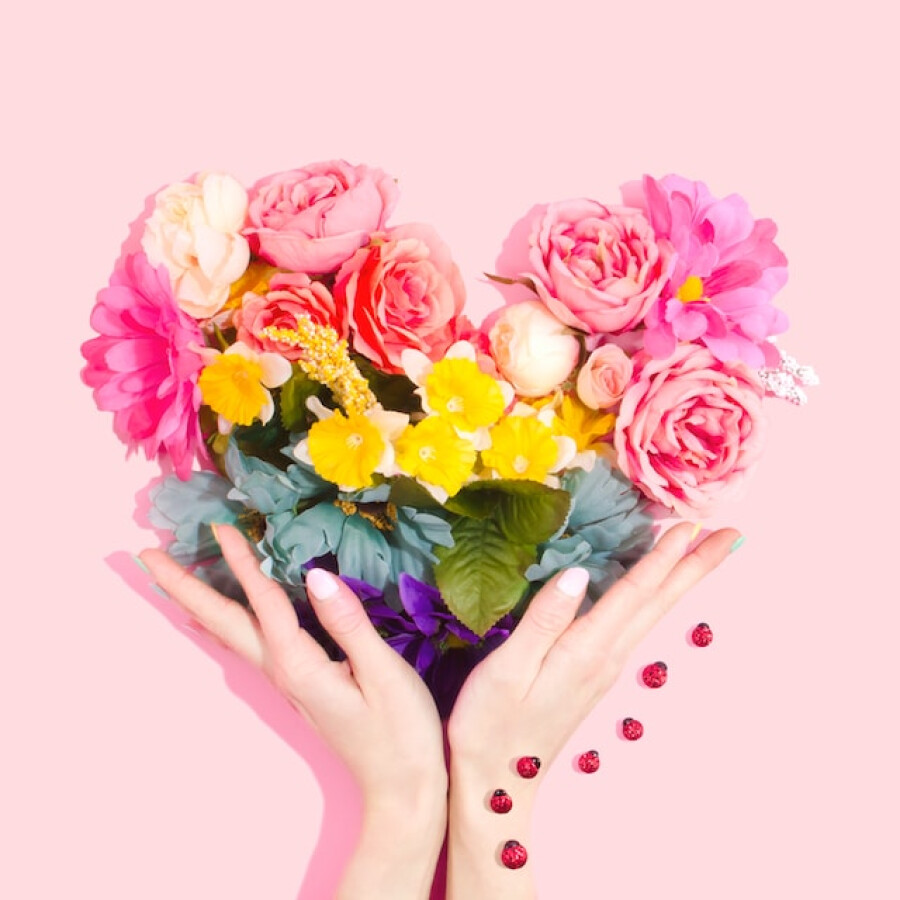 A heart-shaped flower bouquet