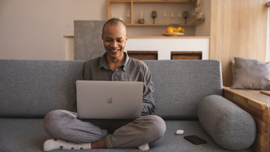 Happy man in an online meeting